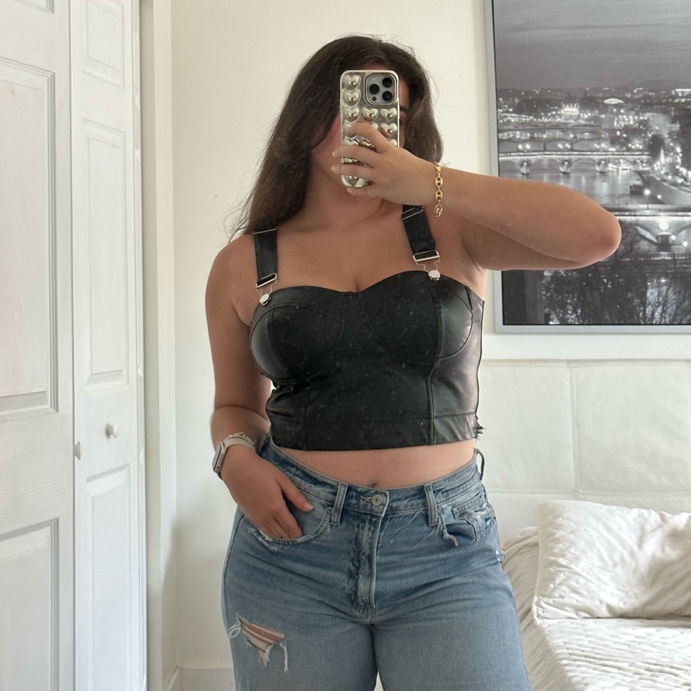 Kendall & Kylie Black Leather Bustier Top Size Large